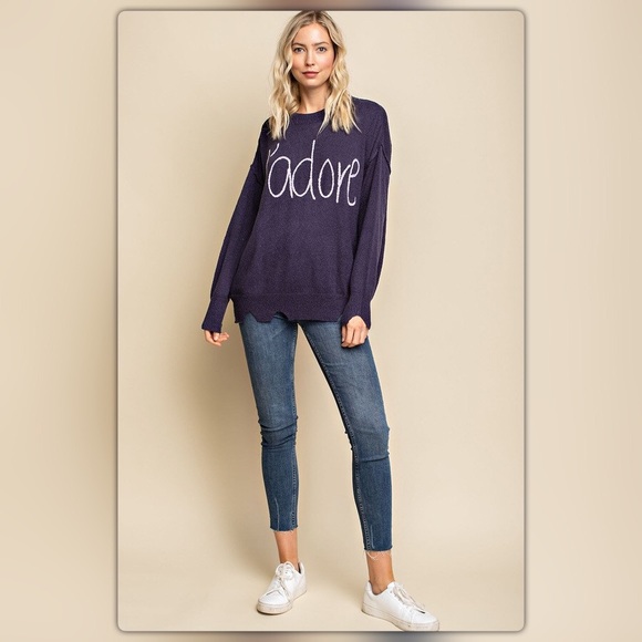 The NEW Boutique Sweaters - Navy and Purple J’adore Sweater